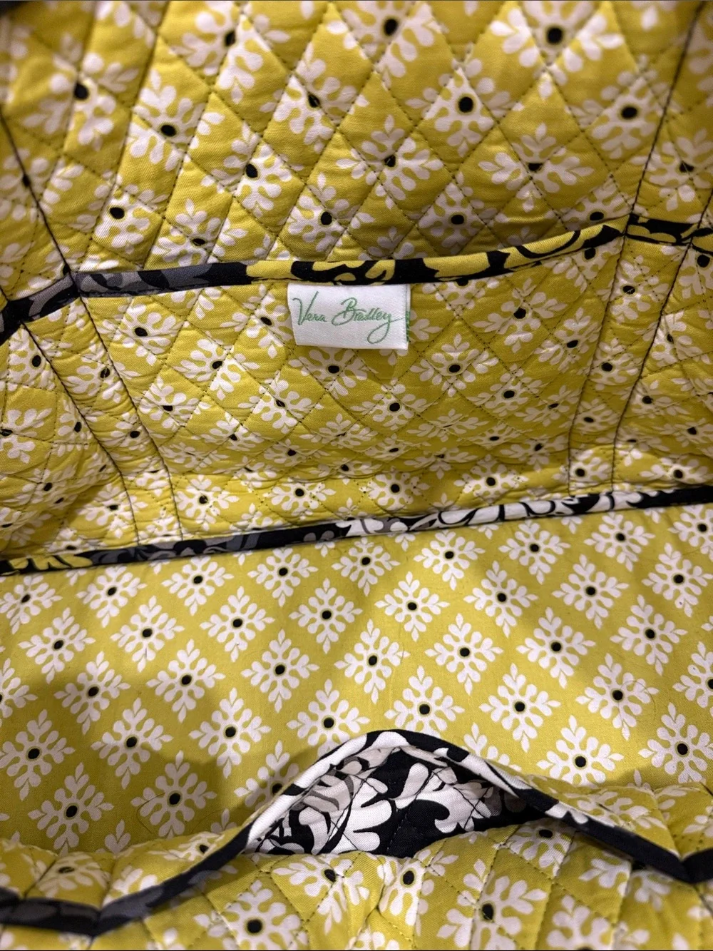 Vera Bradley Black, Gray & Yellow Floral Quilted Tote